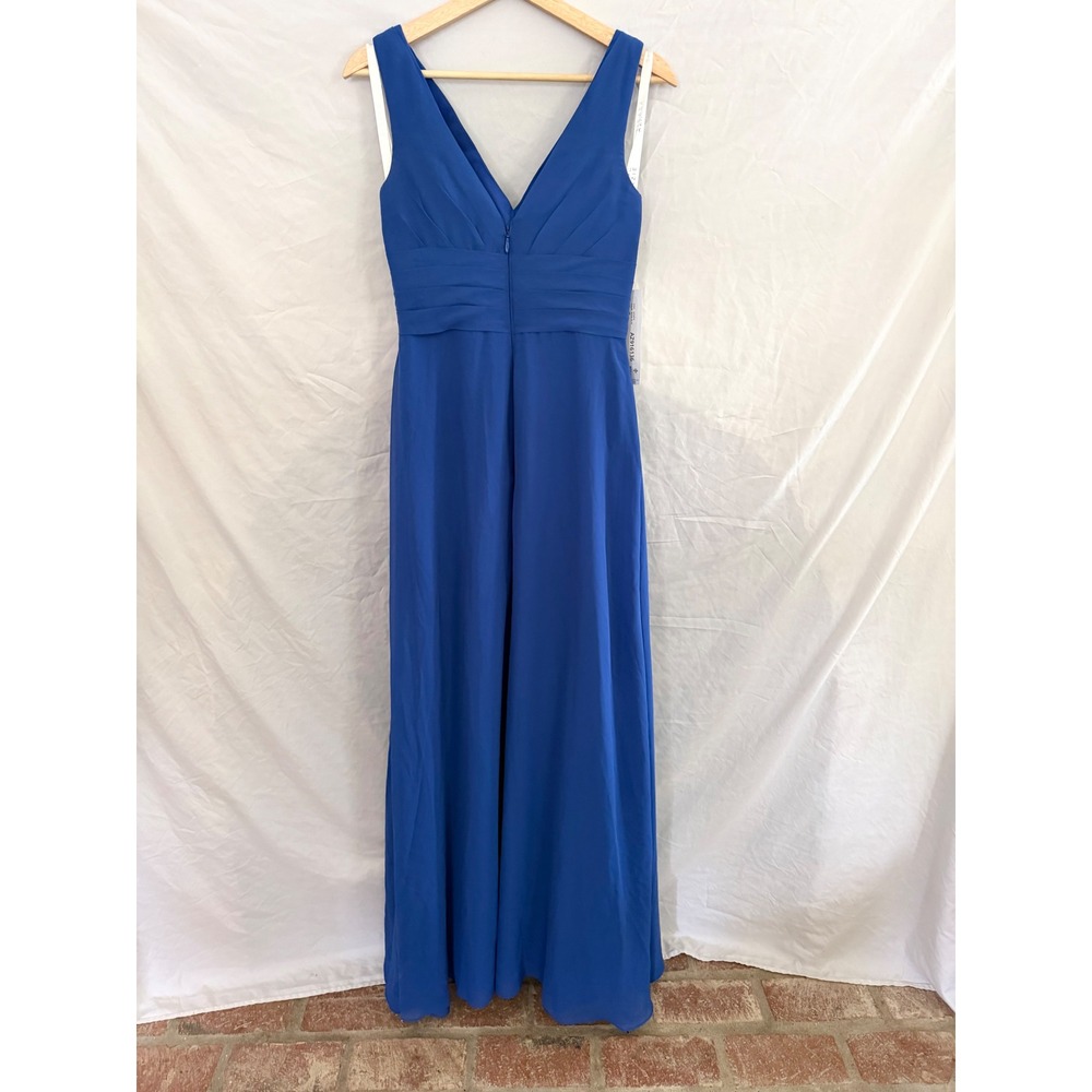 Azazie Julianna Gown Women Royal Blue Chiffon V-Neck Pleated Maxi Dress A4 - Picture 3 of 10